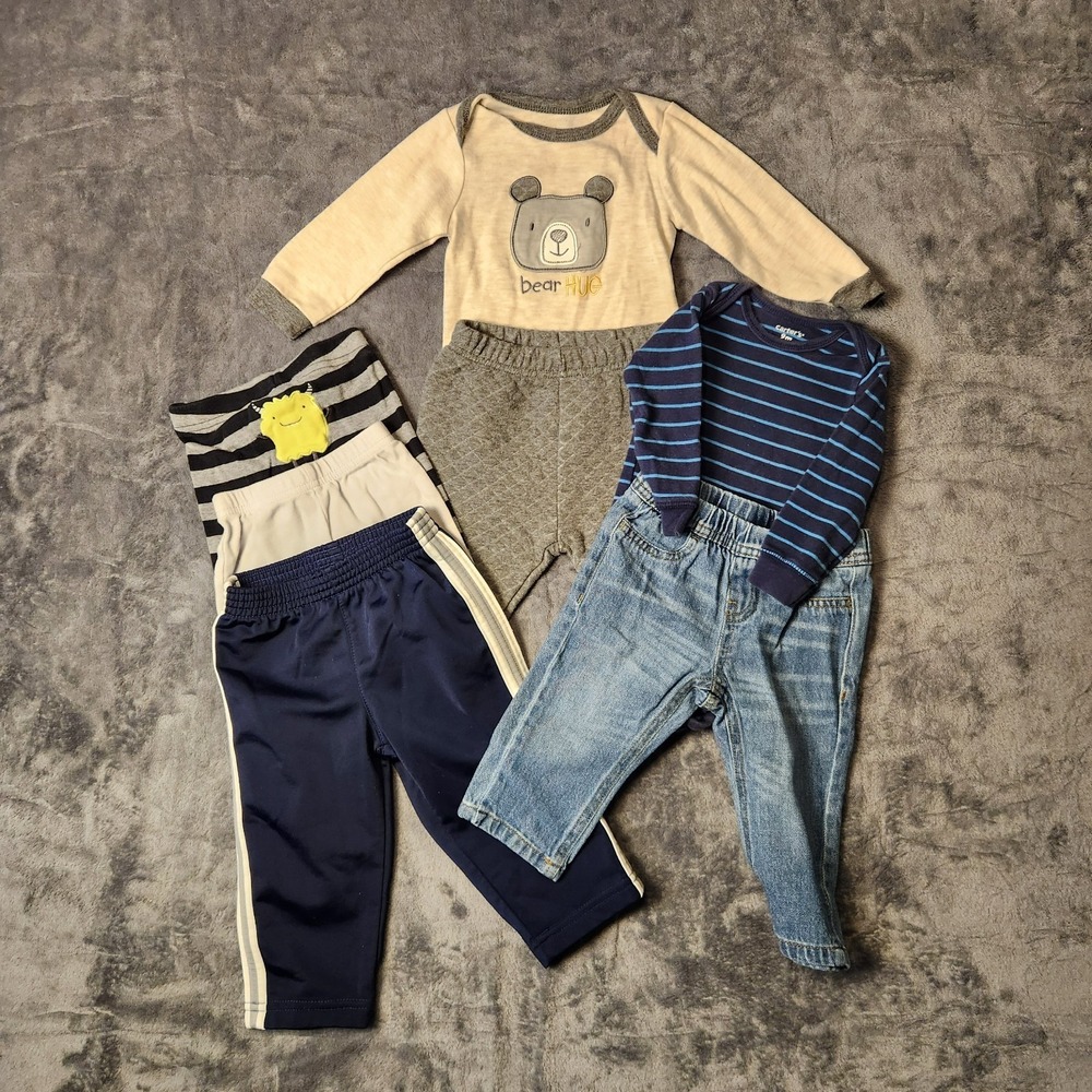 Wrangler Jeans Baby Boy Clothes 7 pc Lot 9 Mts Outfits Carters Bodysuits